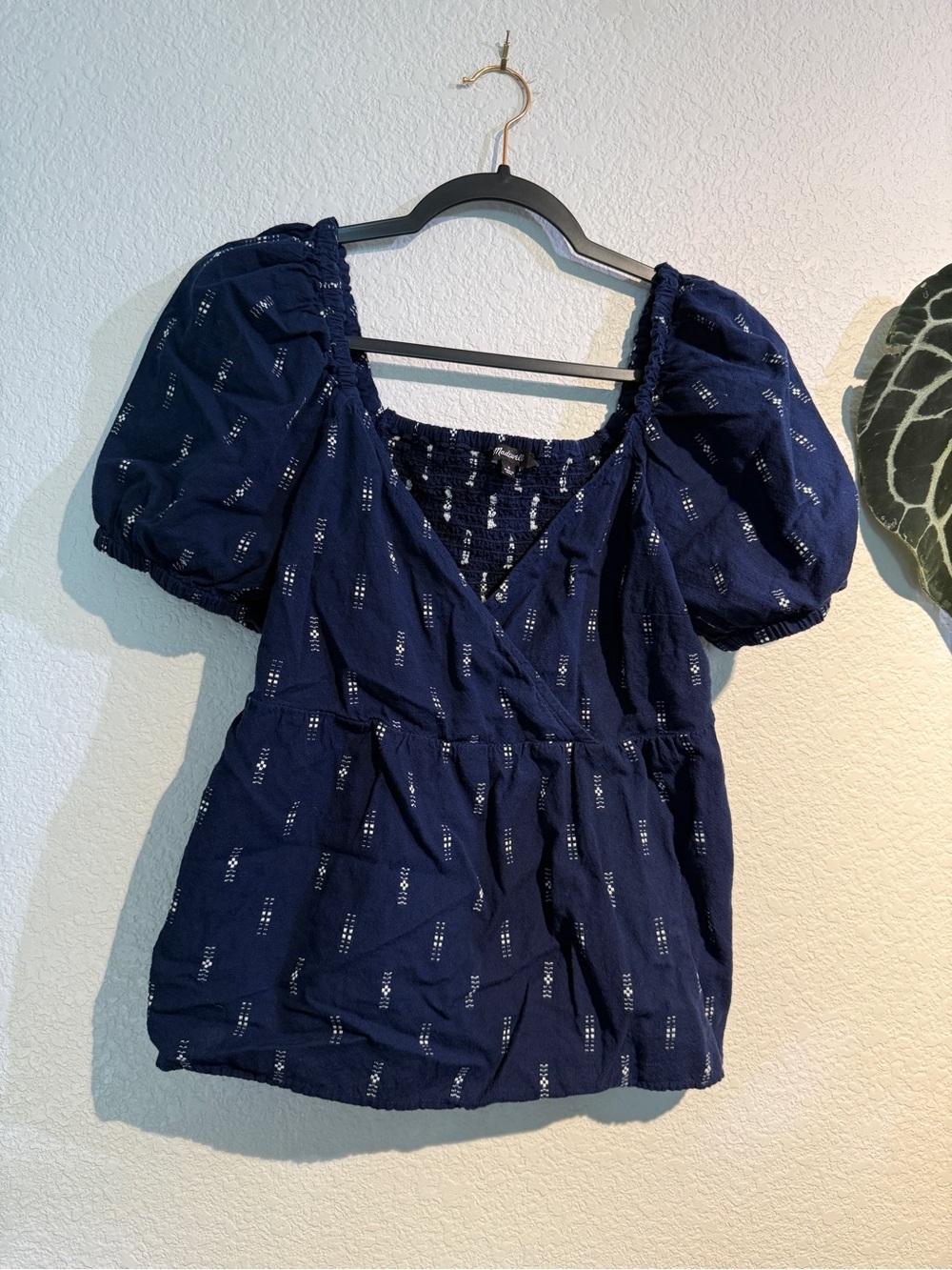 Madewell Navy Puff Sleeve Top